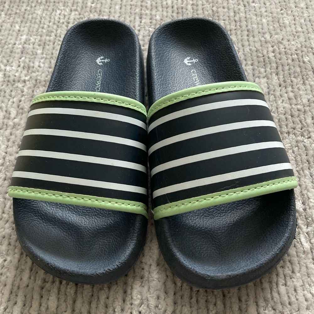 J.Crew Crewcuts Stripe Slide Sandals Toddler Size 11 Navy Green Beach